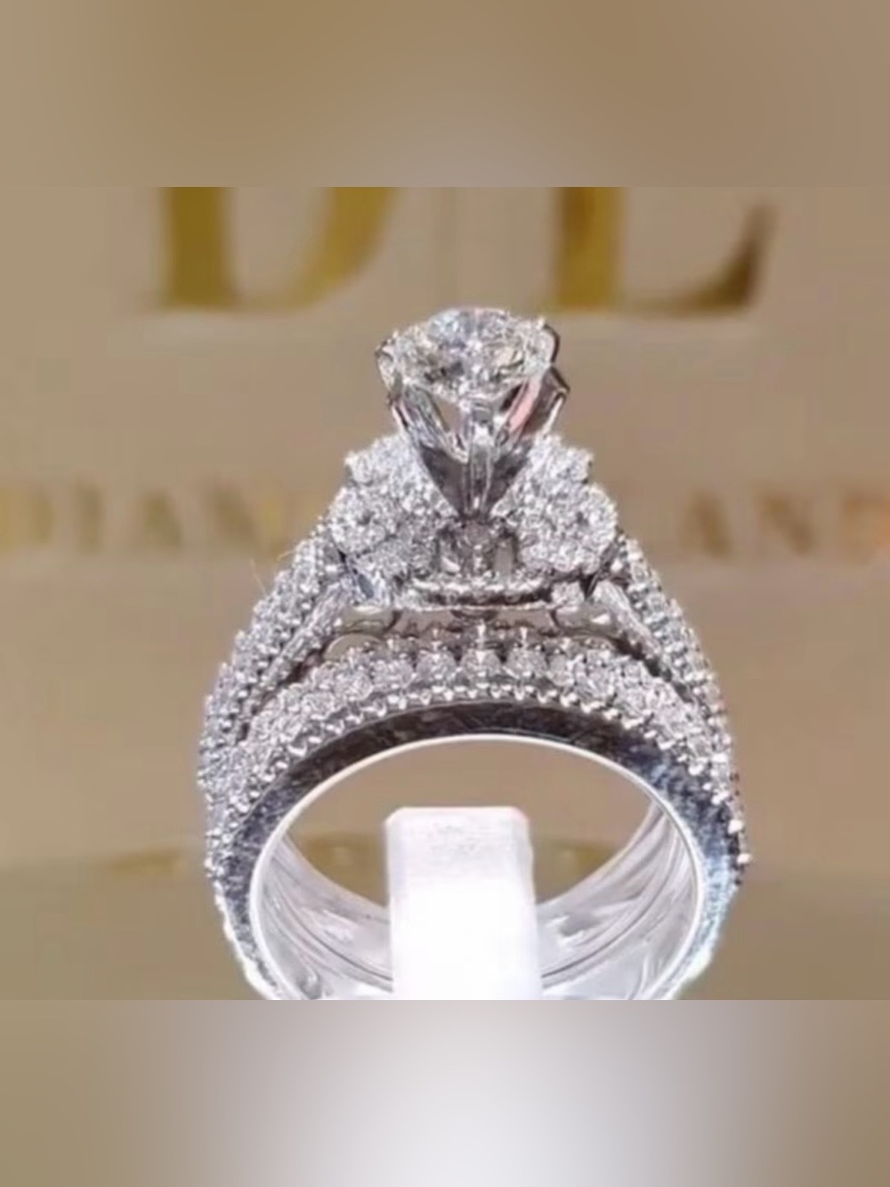 Silver Bridal Ring Set - Clear Silver Sparkle